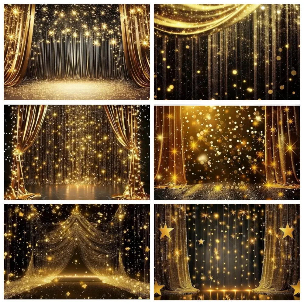 

Black gold shimmering stage theme decoration background, star shaped shimmering golden dot banner photography studio background