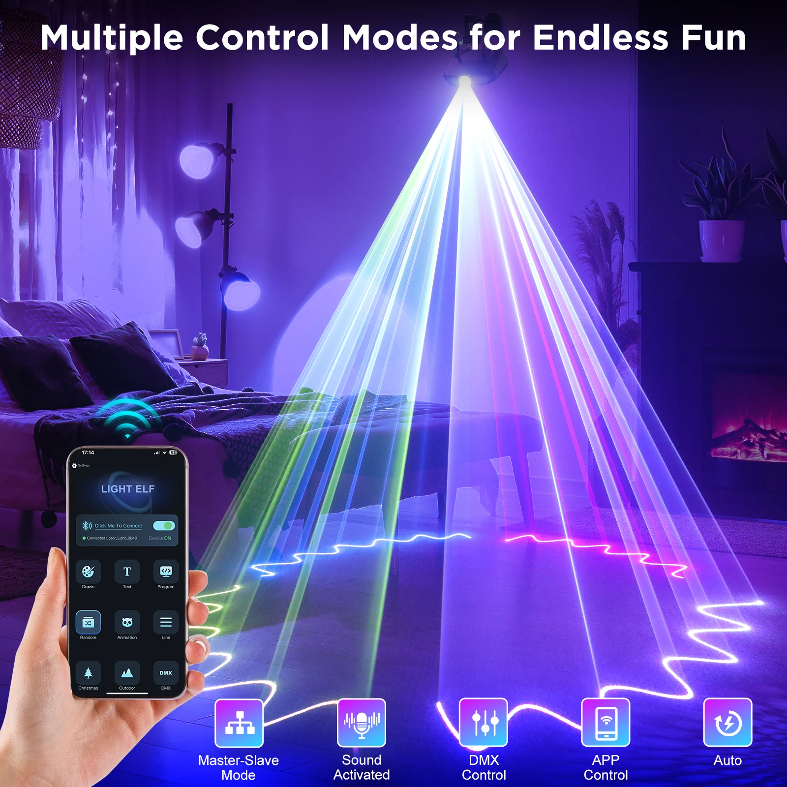 Yiflamefly 2W DJ Laser Party Light 3D Animation Laser Machine RGB Laser Stage Lighting Disco Projector Lights For Bar Party Live