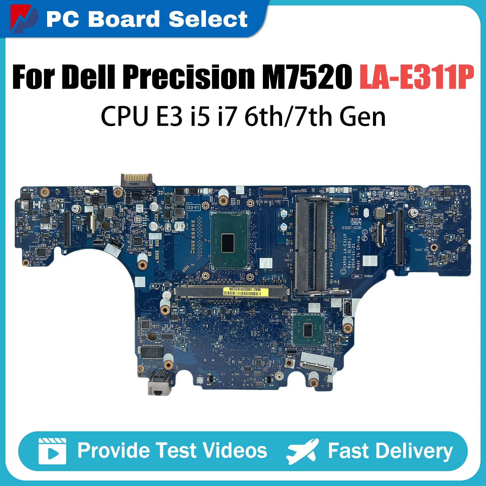 

Notebook Motherboard For DELL Latitude 7520 M7520 00G75Y 0H91VT 0W513H 07VJ0M LA-E311P Laptop Mainboard E3 I5 I7 6th 7th CPU