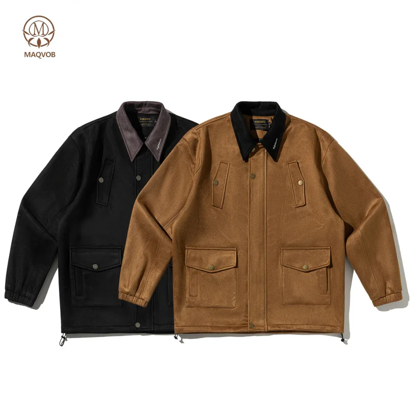 MAQVOB Autumn Winter Luxury Quality Suede Jacket Travel Holiday Street Men Retro Loose Turn-Down Collar Work Jacket Coat
