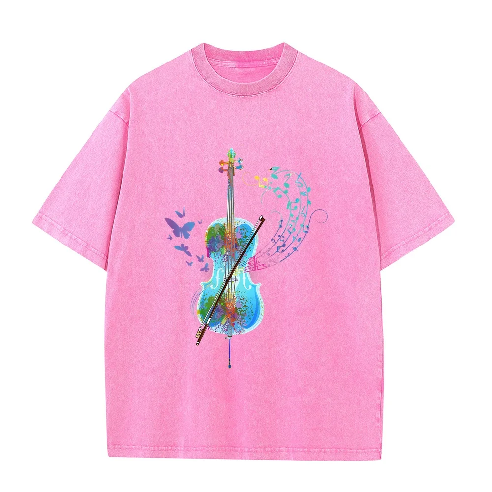 T-Shirt Men Classical Musical Instrument Colorful Cello Brands Top Summer Oversized Short Sleeve Casual Unisex Cotton Tee Unique