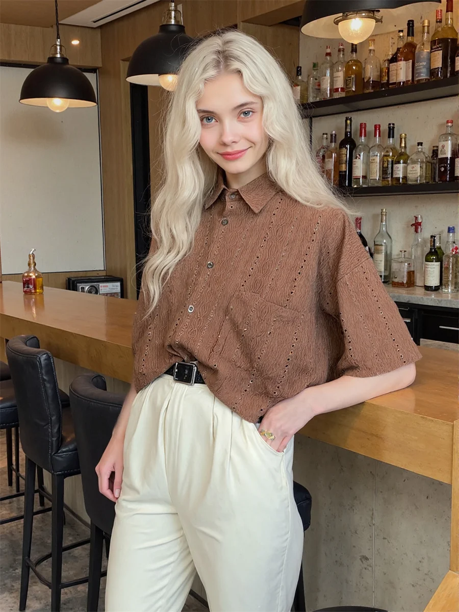 반팔 플러스 사이즈 여성 여름 셔츠 클래식 스타일 반단추 디자인 앞면 캐주얼 심플 베이직 미니멀리스트