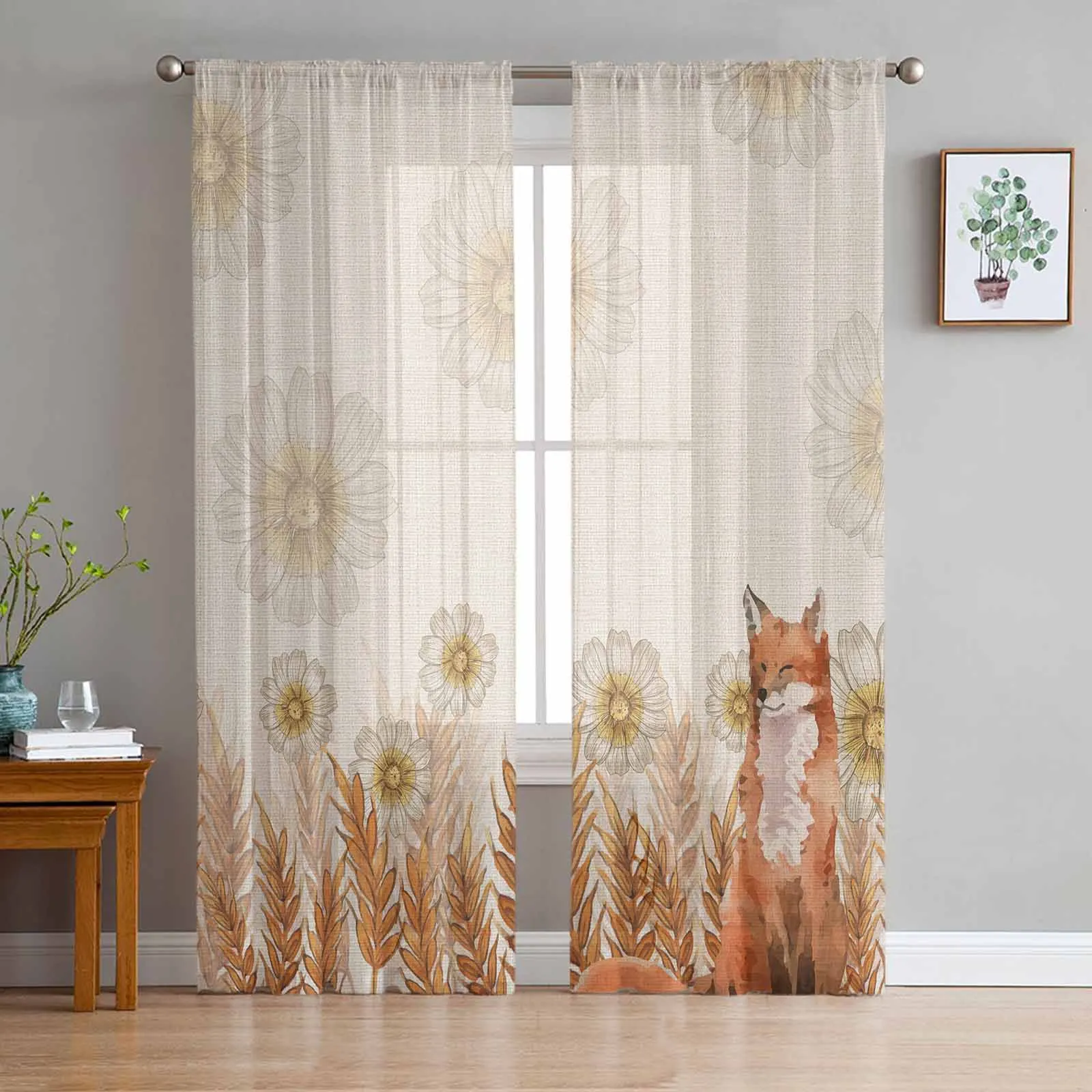 Autumn Wheat Ear Daisies Tulle Curtains For Bedroom Home Decor Living Room Kitchen Voile Curtains For Blind