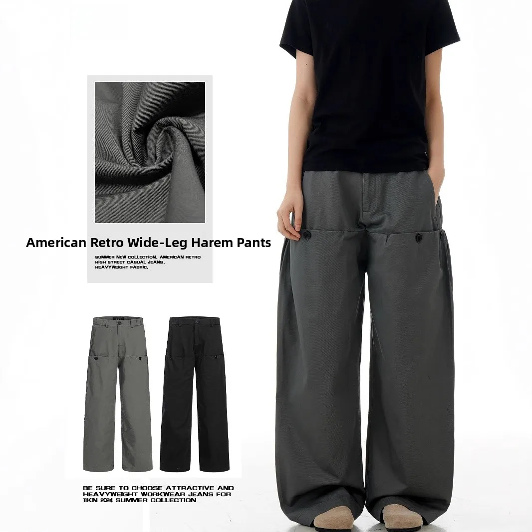 

Retro American Harem Pants Men Women Loose Functional Wide Leg Straight Casual Faion Urban Cotton Long Trousers Workwear