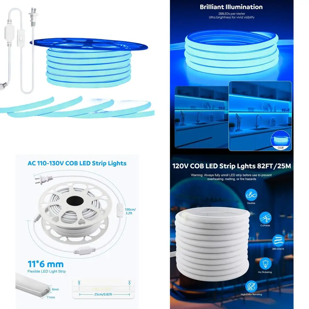 

Наружная водонепроницаемая светодиодная лента 110 В IP67, 288 светодиодов/м, синяя, гибкая для патио, террасы, забора, коммерческого и домашнего освещения