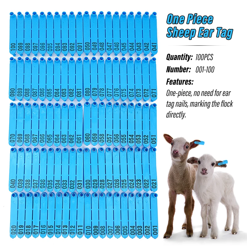 100pcs Animal Goat Ear Tags WIth Numbers Blue Color Dog Rabbits Sheep Ear Tags Nylon Material Sheep Laser Ear Tag No.001-500