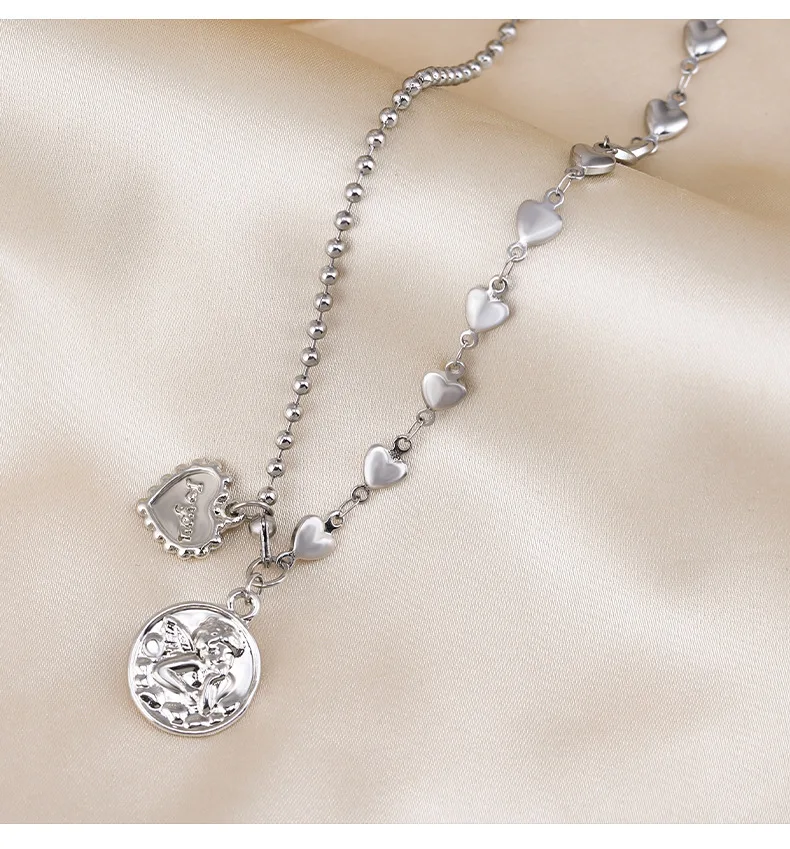 

New Angel Cupid I Love You titanium Steel necklace, with a new fashionable design, simple and matching accessories