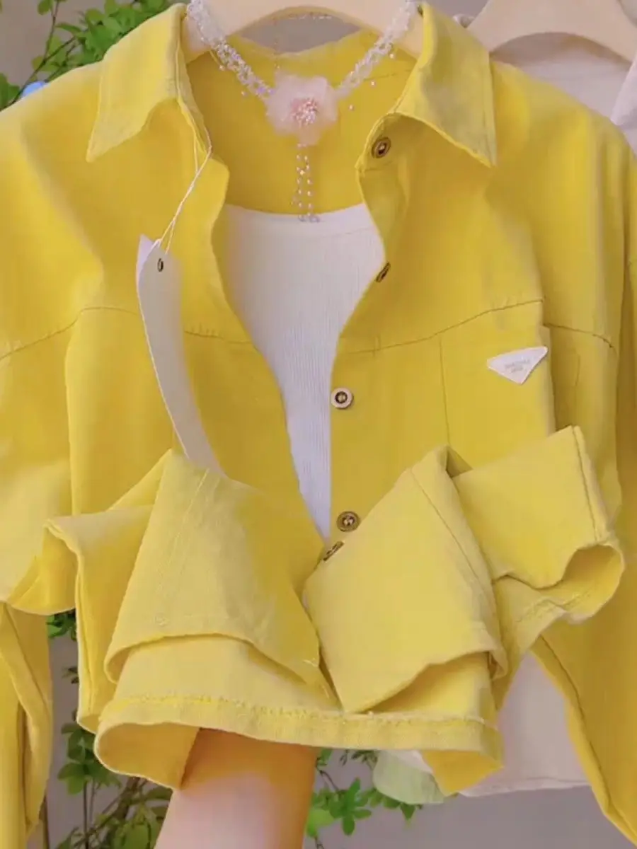 

Early Autumn Loose Casual Pure Cotton Women's irt Jaet Korean Sle Versatile Faionable Anti-Aging Collar Long Sve