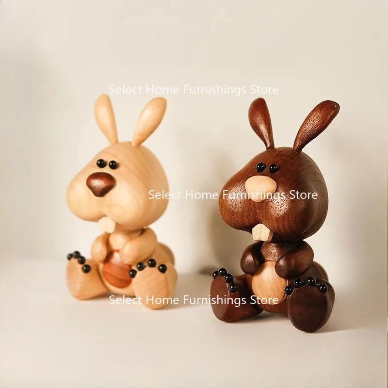 Suitable for Rabbit Ornament Desktop Living Room Creative Wood Decoration Small Gift Birthday Gift