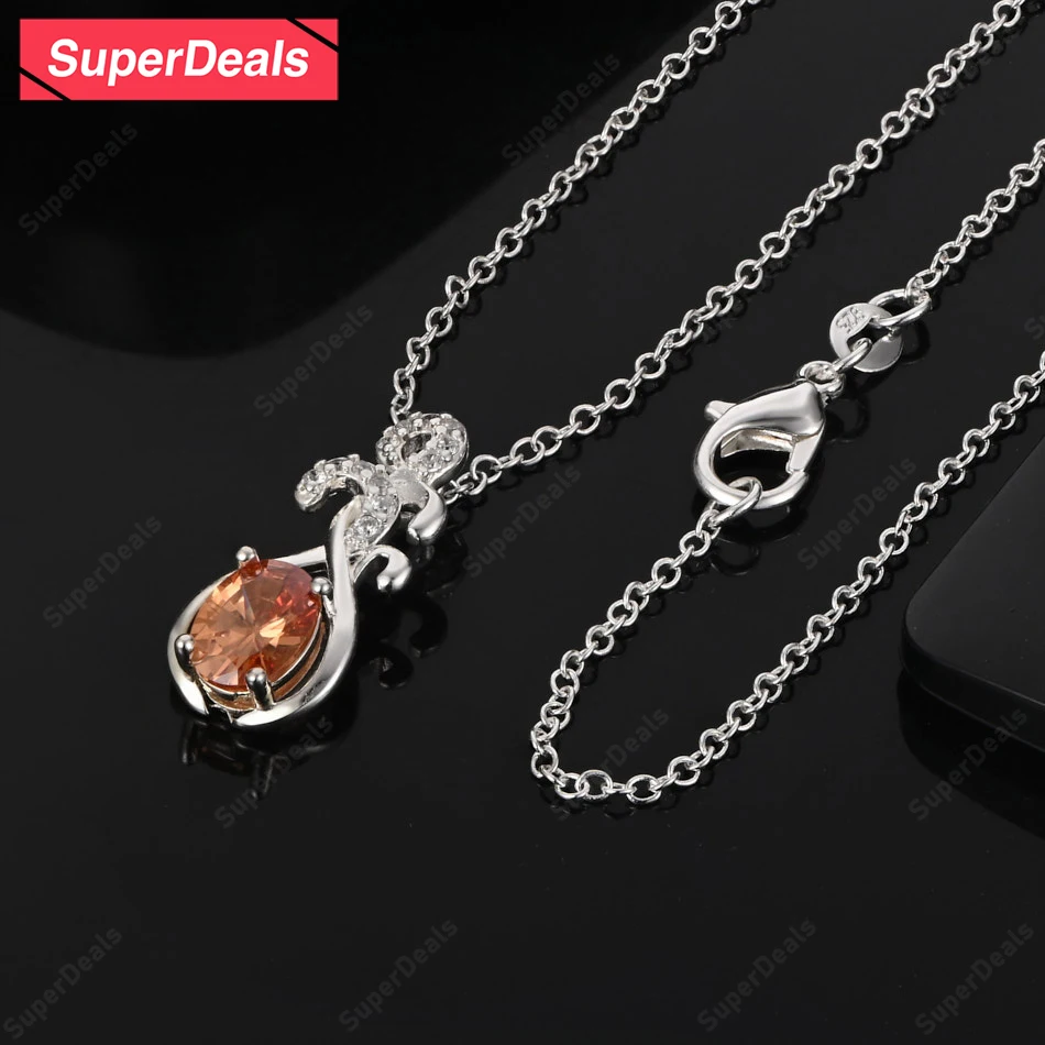 

SuperDeals 925 Sterling Silver Orange AAA Zircon Pendant Necklace For Women 16-30 Inch Chain Fashion Party Classic Jewelry Gift