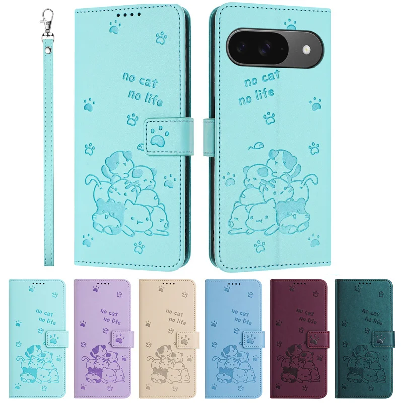 Pixel 8A 7A Wallet Phone Case for Funda Google Pixel 9 Pixel9 8 Pro XL 8A 7A 6A Cases kawaii Cat Leather Flip Back Cover Women