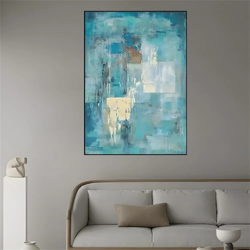 

100% Handmade White Blue Oil Paintings Abstract High-Altitude Cloud Poster Modern Canvas Wall Art For Living Room Decor Pictures