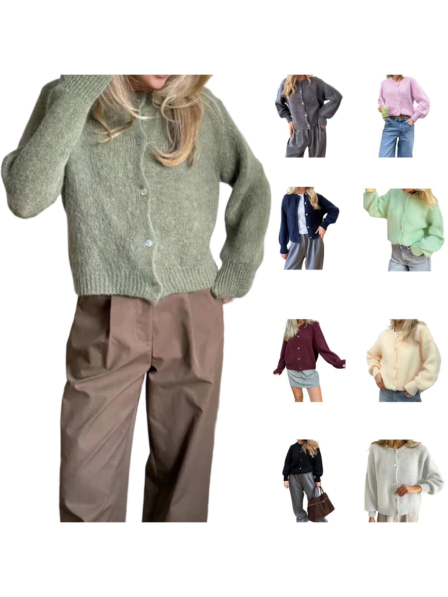 Suéter de punto con cuello en V para mujer, cárdigan de manga larga con botones de Color sólido, Tops informales para Otoño e Invierno