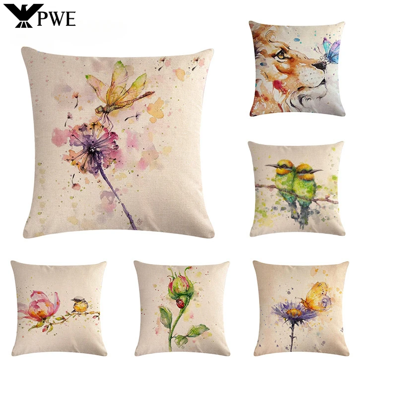 Painted Art Pillowcase Animal Print Linen Pillowcase Chair Sofa Home Decoration Cushion Cover