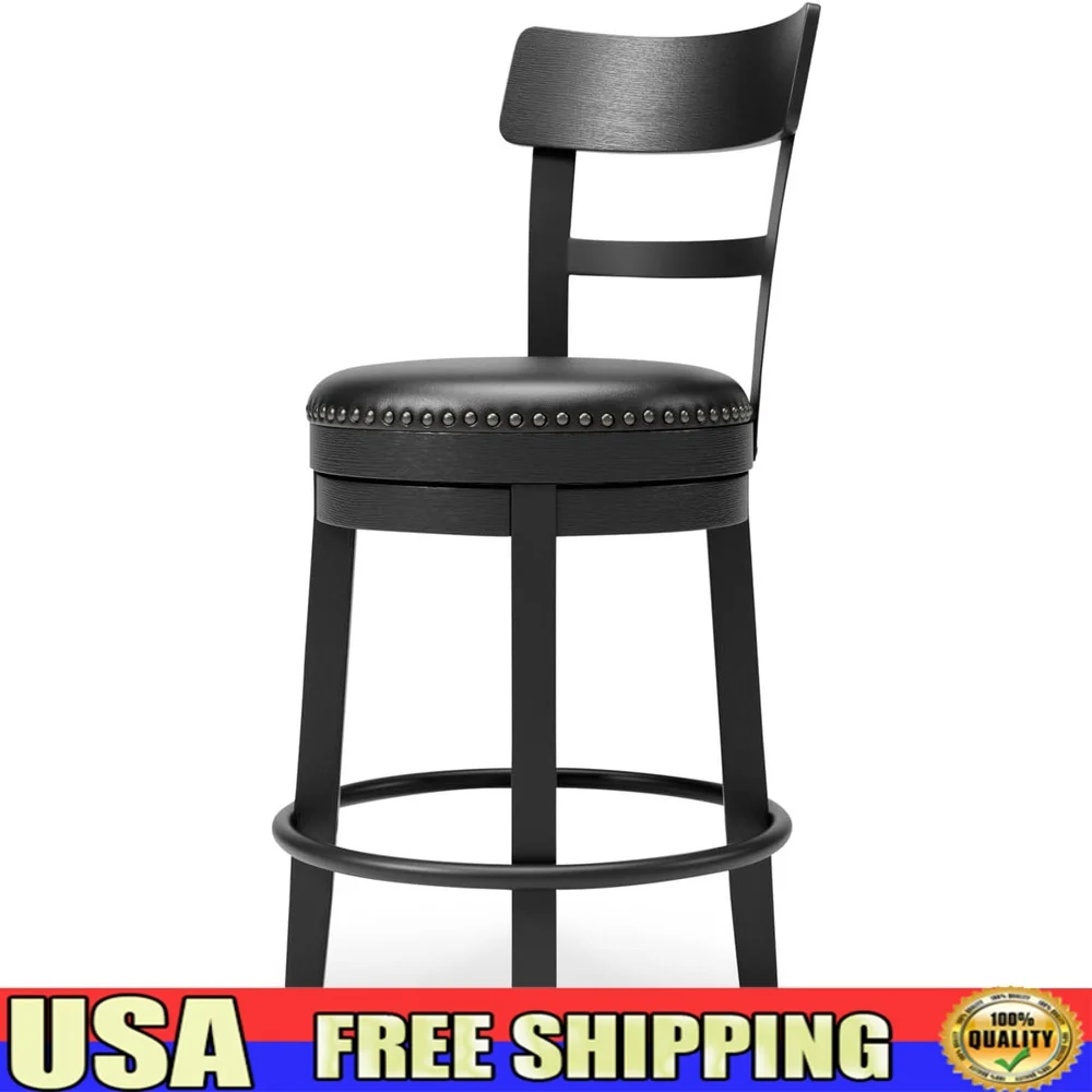 

Faux Leather Swivel Bar Stool Modern Rustic Design 360 Degree Seat Cushed Comfort Metal Frame Kitchen Dining Counter Use
