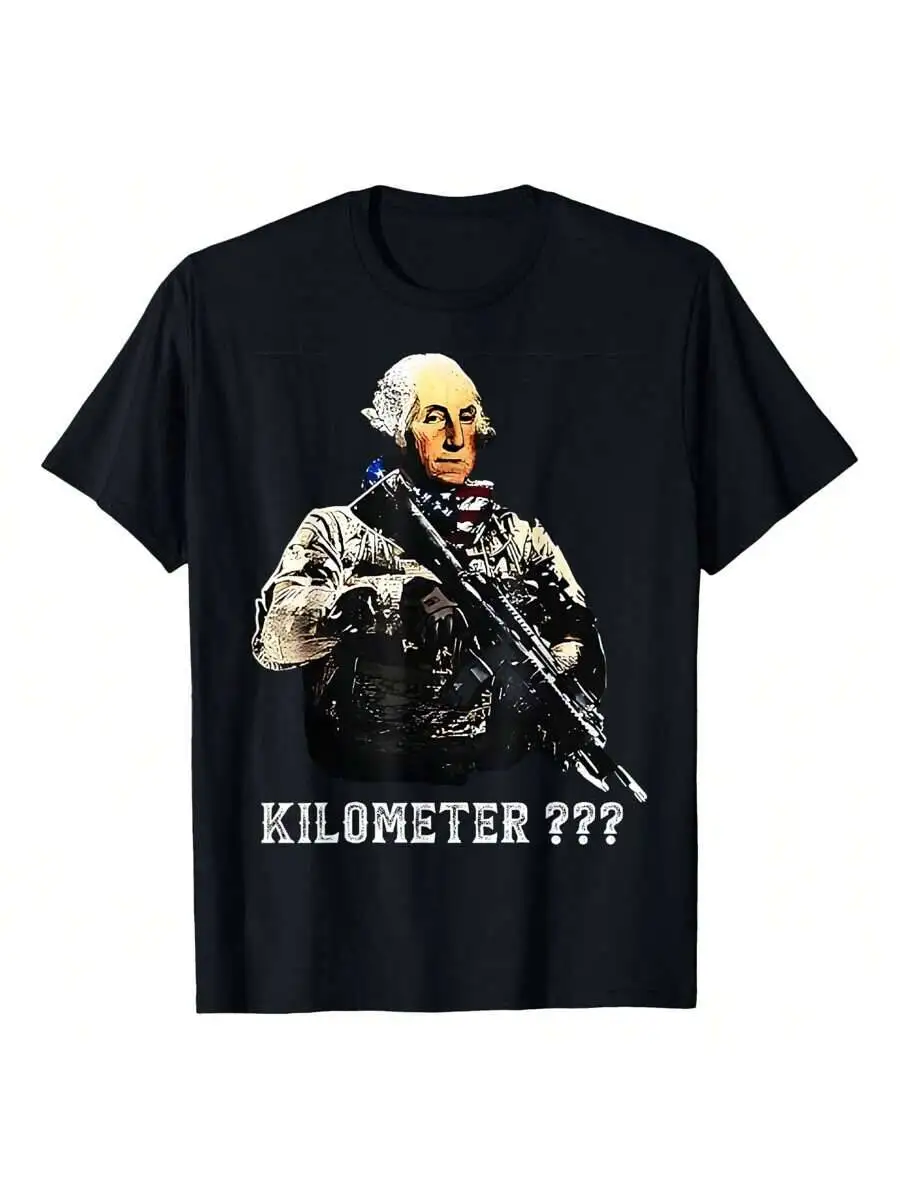 What Is A Kilometer George Washington Meme Funny 4Th Of July T-Shirt, 220G Pure Cotton, Crew Neck, Perfect For Every Day, 100%