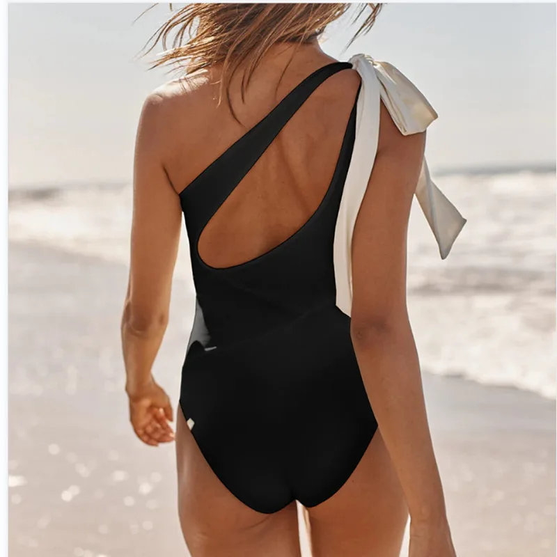 2026 Women's One Shoulder Backless Tummy Control One Piece Swimsuit Solid Color Push Up Ruched Swimwear Beach Holiday Bodysuit