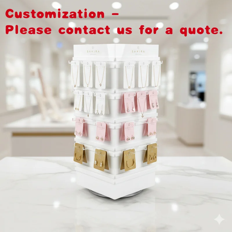 

custom.Rotating Acrylic Jewelry Display Stand - Adjustable Peg Hooks Earrings/- Custom & Colors -360° Spinni