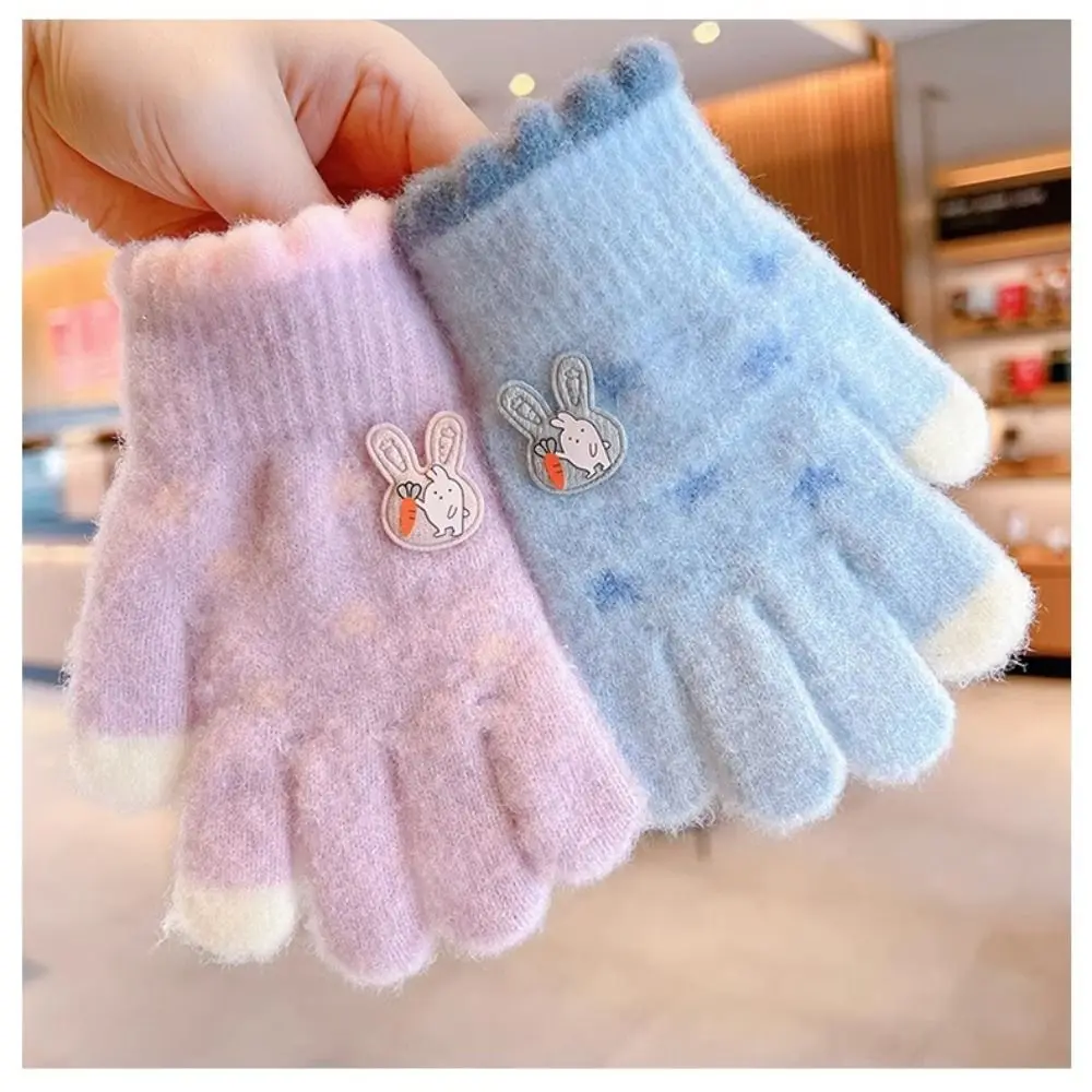 Cartoon Thickened Plush Children Full Fingers Gloves Kids Knitted Gloves Winter Warm Outdoor Sports Windproof Gloves