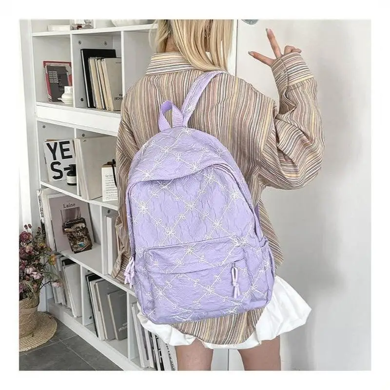 Nylon-Rucksack mit süßem Schleifenmuster, großes Fassungsvermögen, leicht, mehrere Taschen, Schultasche, lässiger Alltagsrucksack für Studenten und Pendler – Detail 19