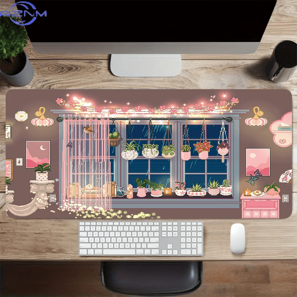 1pc Pink Window Pattern Mouse Pad  cm, Large Non-Slip Desk Mat, Desk Pad for Home Office - Soft Fabric Surface Keyboard Mat, Per