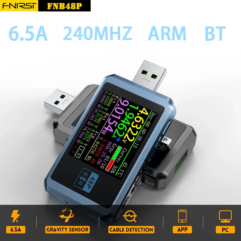 FNIRSI-FNB48P USB Tester Voltmeter Ammeter Portable Digital Meter TYPE-C Fast Charge Detection Ripple Measurement Tool