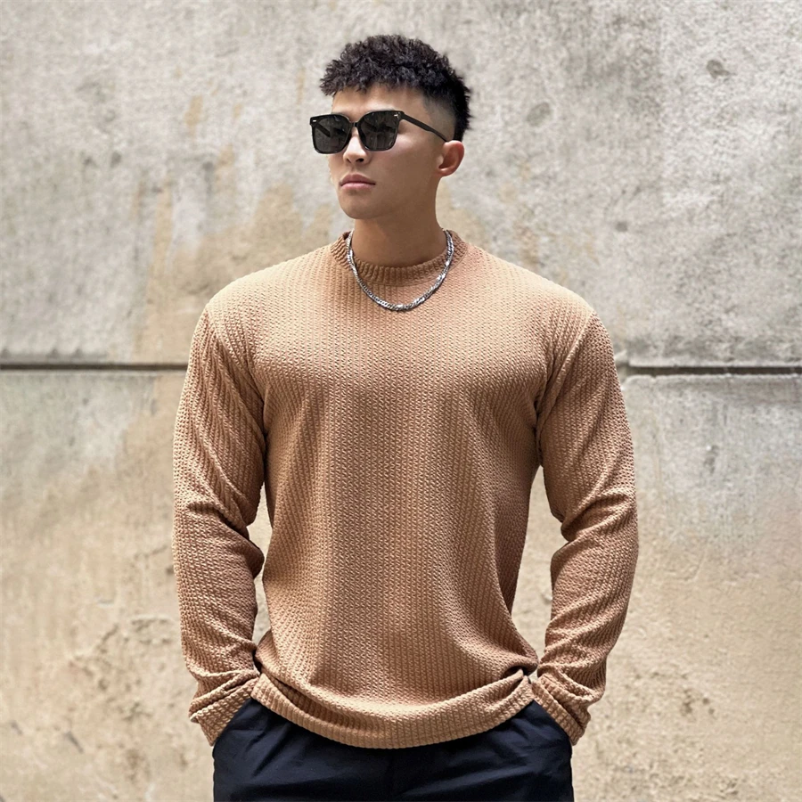 Nowy koszulka z długim rękawem dla mężczyzn jesienna moda bawełniana solidna kolorowe t-shirty przytulna męska koszulka Streetwear 3XL luźna