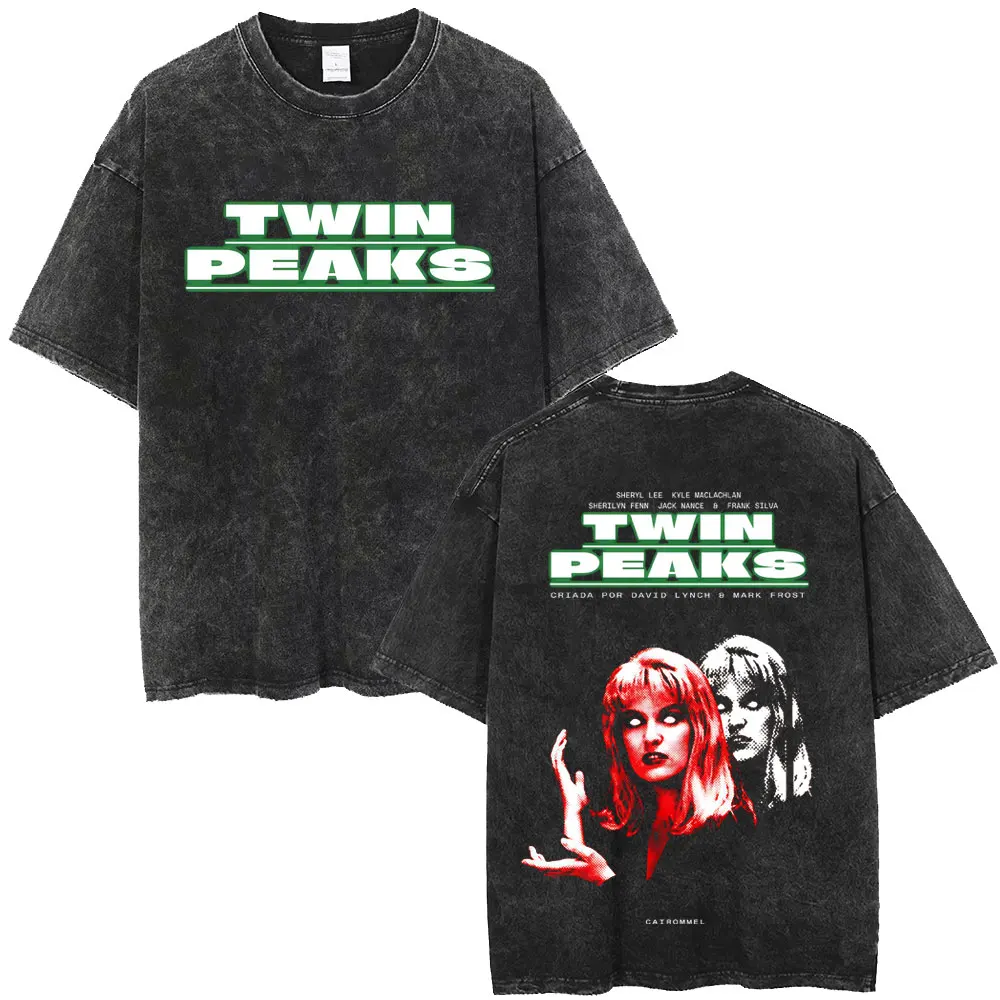

Washed Vintage TV Play Twin Peaks T-shirt Men Women Casual Retro Cotton Short Sleeve T Shirt Men's Hip Hop Oversized T-shirts