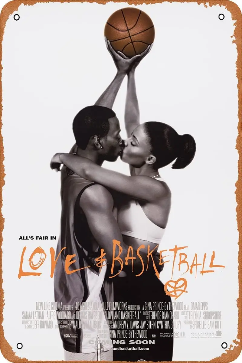 Letrero Metálico Retro de Película 'Love and Basketball', Decoración de Pared para Cafetería, Bar, Pub, Oficina, Garaje, Hogar, Regalo, Letrero Vintage de Hojalata, 12 x 12 Pulgadas