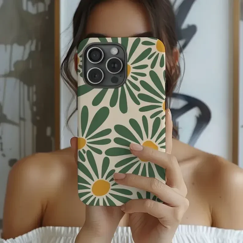 Retro Daisy Floral Summer Trendy Phone Case For IPHONE 16ProMax 15 14 13 12 11 PRO Plus Acrylic TPU Two in one Mobile Phone Case