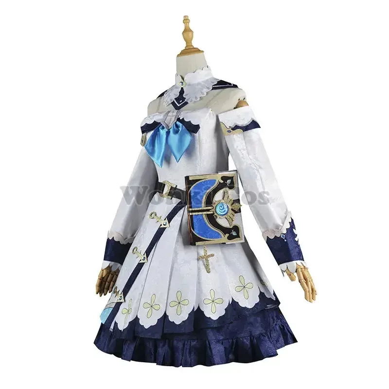 Costume cosplay Barbara Parrucca bionda Set completo Gioco Impact Abito Barbara con libro di oggetti di scena per costumi da festa per idoli di ragazza