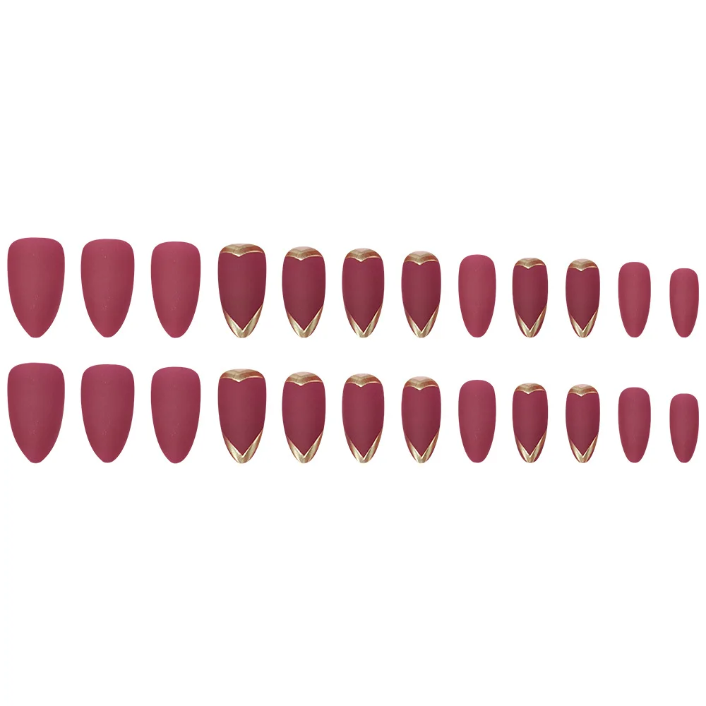 24 قطعة اللوز الأحمر الأظافر كاذبة الذهب الحب طباعة الرجعية الشتاء الأظافر وهمية نصائح يمكن ارتداؤها انفصال سيدة الموضة اضغط على الأظافر #5