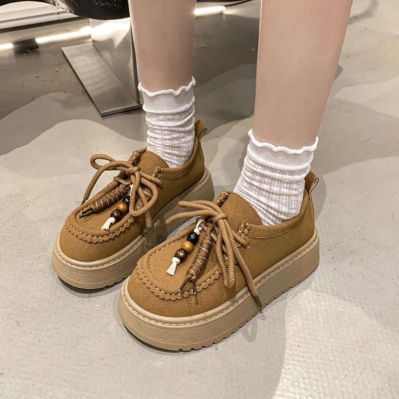 

2025 г. Модная повседневная женская обувь для бега на толстой подошве со шнуровкой, весенне-осенняя новая удобная спортивная обувь с круглым носком