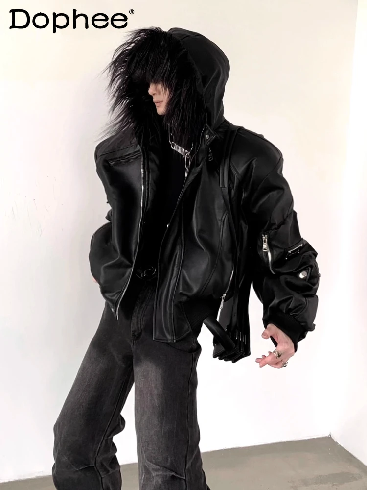 

Male Fashion Large Fur Collar Warm Jackets Men's 2024 Winter New Hoodies Parkas High-end Handsome Hooded Parkers Cotton Clothes