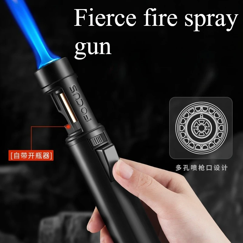 

New High-end High Firepower Spray Gun High-temperature Blue Flame Inflatable Windproof Outdoor Camping with Bottle Opener