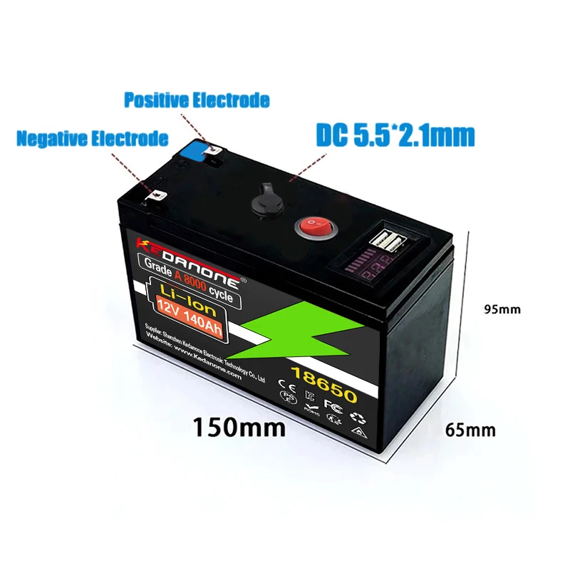 

12V Battery 140Ah 18650 lithium battery pack Rechargeable battery for solar energy electric vehicle battery+12.6v3A charger