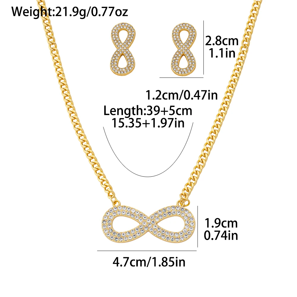 Infinite 8 Geometrisches Einfaches 2-teiliges Schmuckset Halskette & Ohrstecker Zirkonium Eleganter Damenschmuck Accessoires Geschenke – Detail 4
