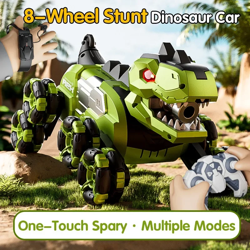 Simple Operation RC Dinosaur Toy Car: 8-Wheel Stunt, One-Key Spray, Smart Voice Control & Flexible Poses Toys for Boys