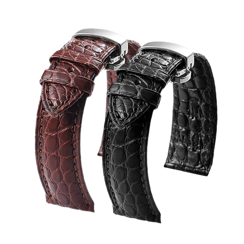 High quality Two-sided Crocodile Skin leather watch strap Butterfly clasp 19mm 20mm 21mm 22mm men metal Watchband soft bracelet