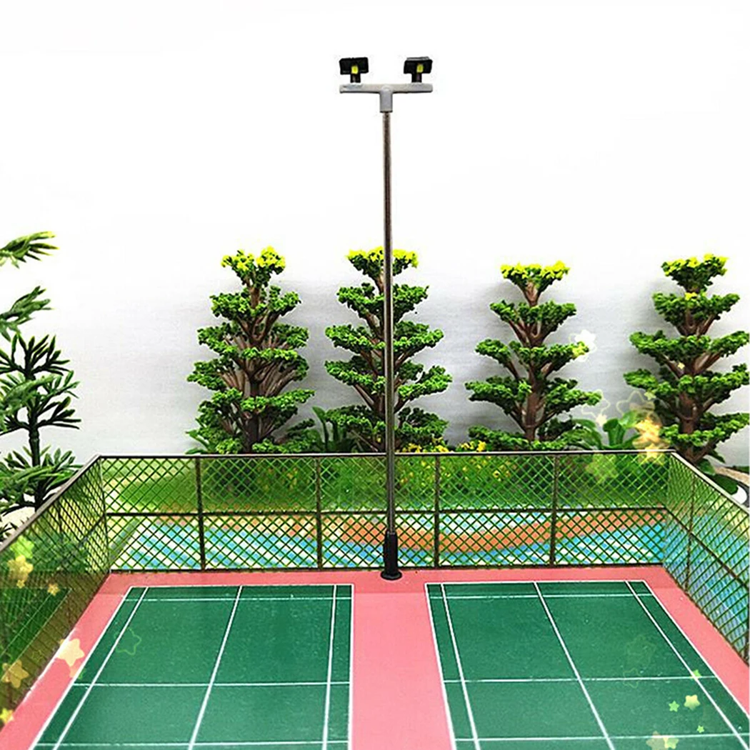 5pcs 1:76 Scale Lamp Posts Railway Scenery Layout Twin Lights Model Yard Flood Light Railroad Decoration Building Landscape Acce
