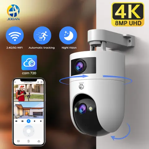 Jooan 4K 8MP lente Dual cámara IP de pantalla Dual Wifi cámara PTZ para exteriores AI seguimiento automático cámara CCTV Audio Video vigilancia