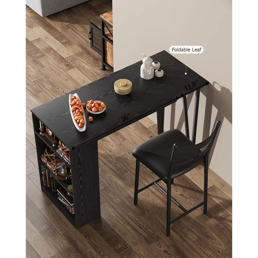 3-częściowy rozkładany zestaw stołów barowych z miejscem do przechowywania, idealny do małych przestrzeni, czarny