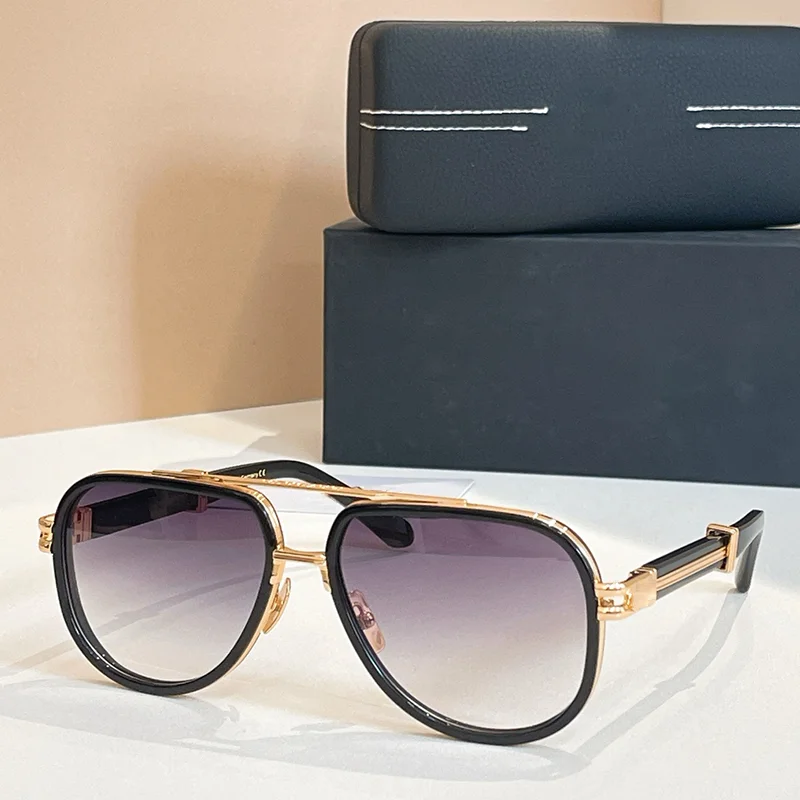 

THE SAND Men's High Street Black Gold Pilot Sunglasses 2025 Trendy Luxury Craft Double Bridge Alloy Solar Glasses for Male