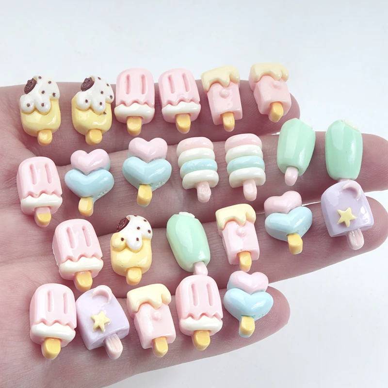 30/300Pcs Mini Kawaii Resin Cartoon Craft  Popsicle Series Flat Back Miniature Parts Embellishments for Hair Bows Accessories