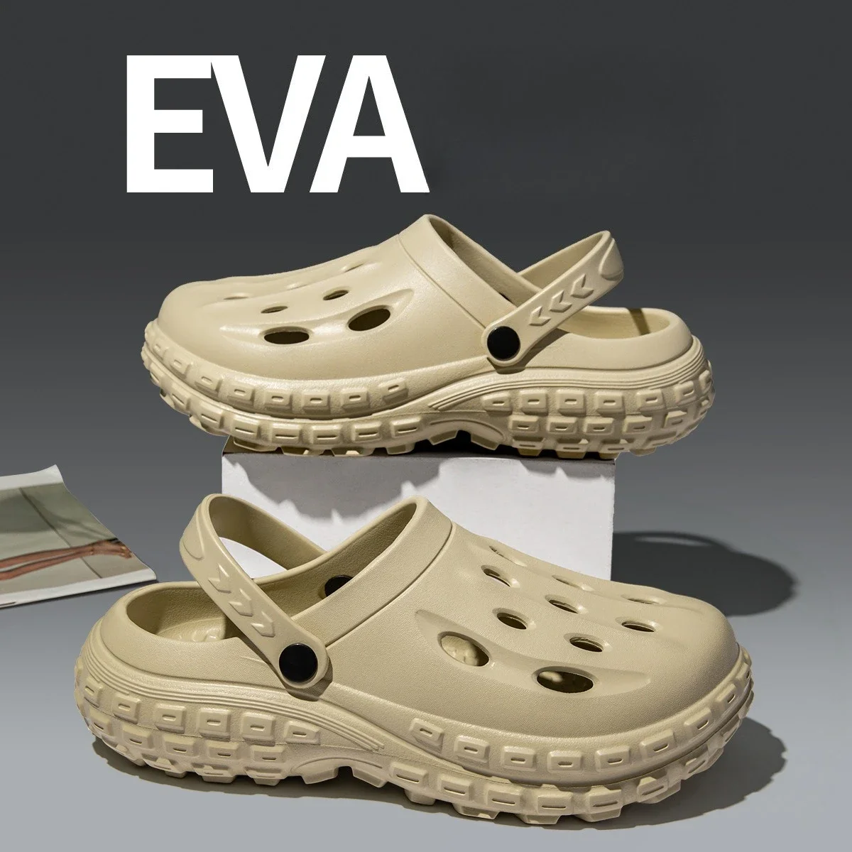 

2025 г. Мужские летние сабо из ЭВА с протектором — мягкая подошва, устойчивый к запаху — свободные тихие пляжные сандалии для пар с облаком — похотливый комфорт