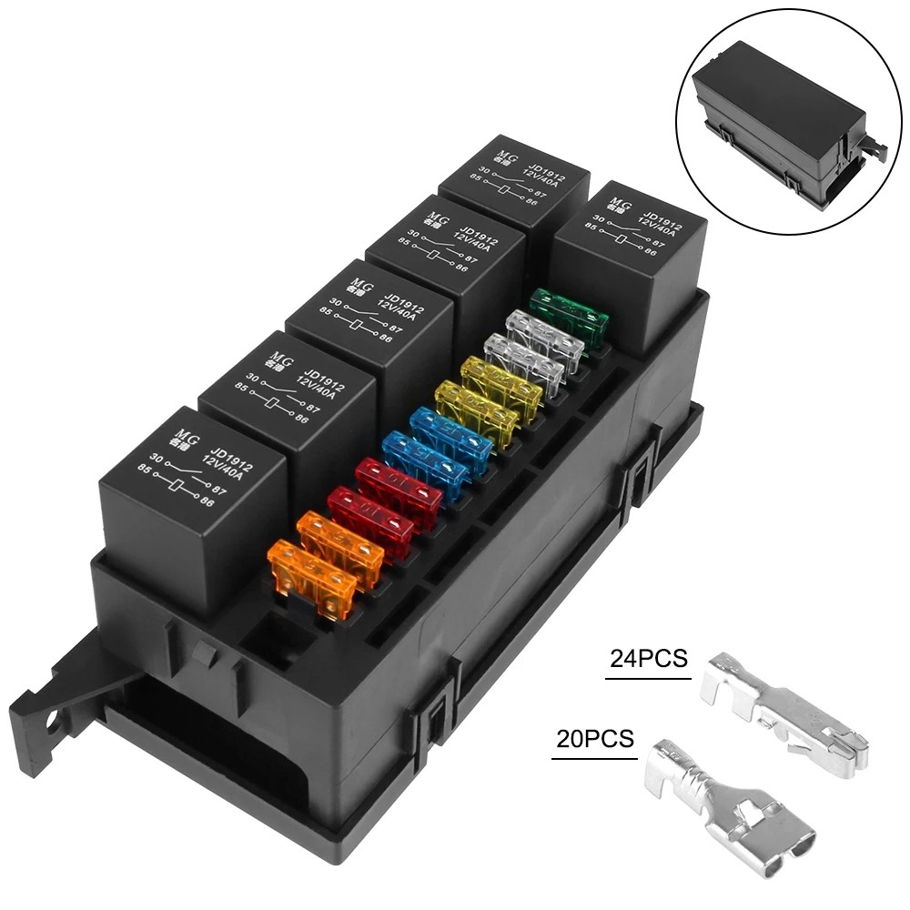 ATC/ATO For Automotive Car Marine Truck Trailer Boat 12V Fuse Relay Box Block With 6 Pin Relay and Fuses Auto 6 11 Way 6 Slot