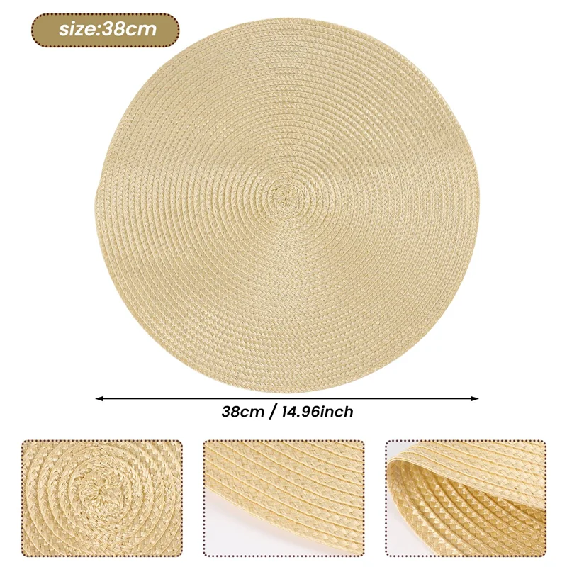 مجموعة مفارش أطباق مضفرة مستديرة من BAAG مكونة من 6 مفارش طاولة لطاولات الطعام المنسوجة القابلة للغسل وغير القابلة للانزلاق مقاس 15 بوصة #6