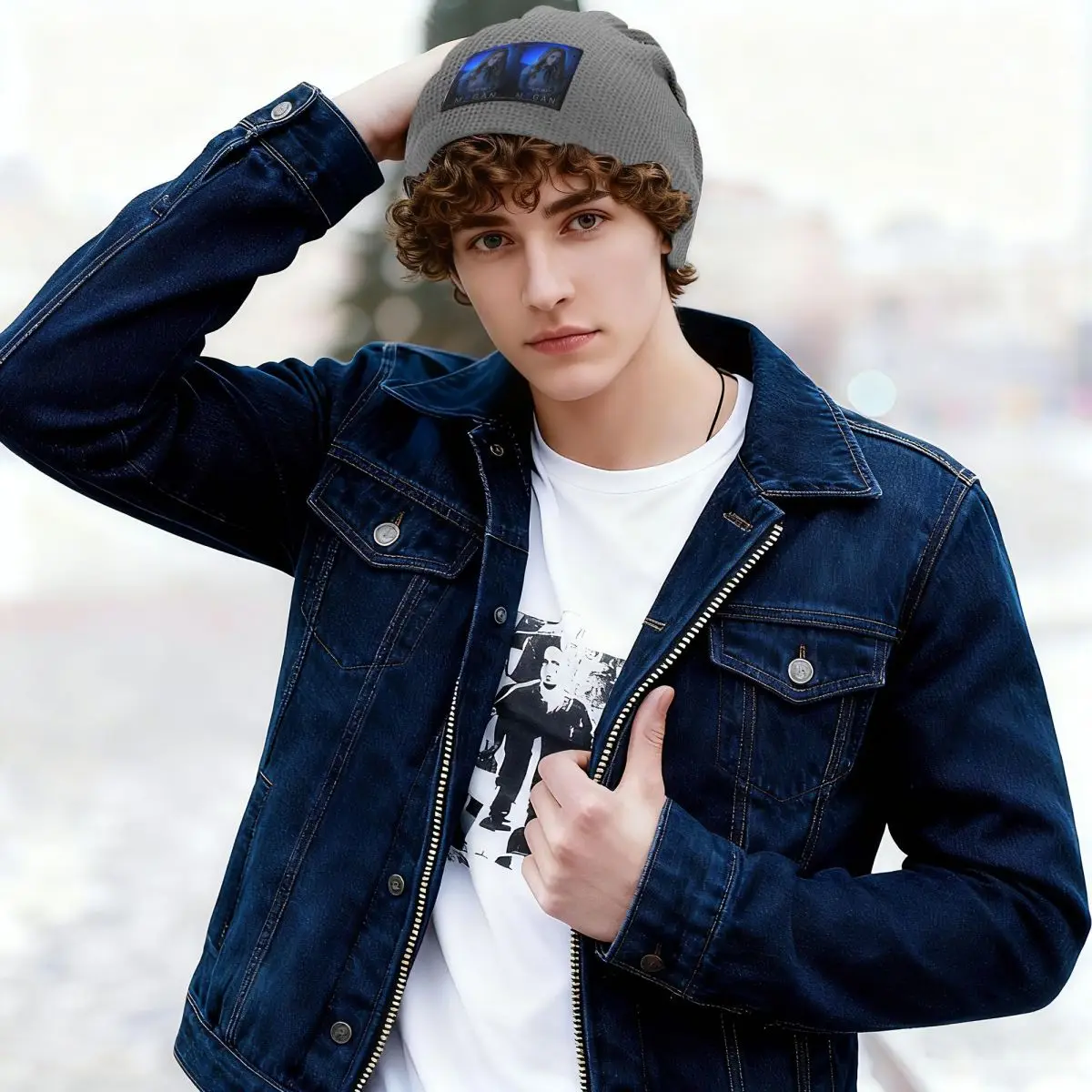 Run From M3Gan Thriller Waffle Knit Fleece Lined Beanie with PU Leather Patch Unisex Warm Winter Soft Cap