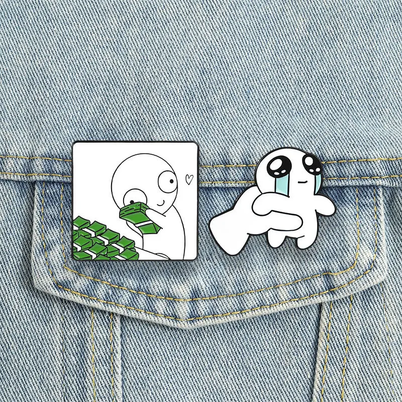 Funny Cartoon White Character Enamel Pin Crying Figure Money Lover Lapel Brooch Badge Backpack Clothes Decor Humor Jewelry Gift
