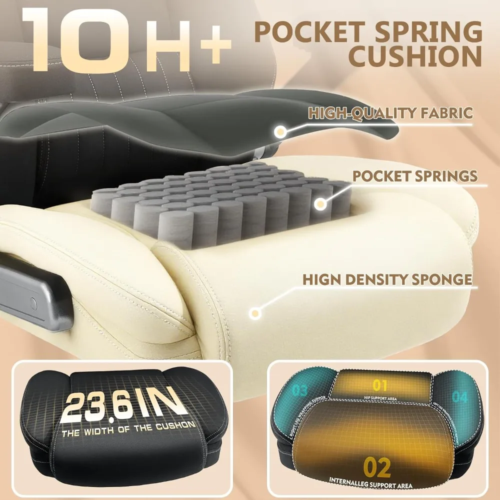 كرسي مكتب كبير وطويل من القماش قابل للتنفس بوزن 600 رطل مع أذرع قابلة للطي 5D ووسادة زنبركية للجيب، مريح وشديد التحمل #6